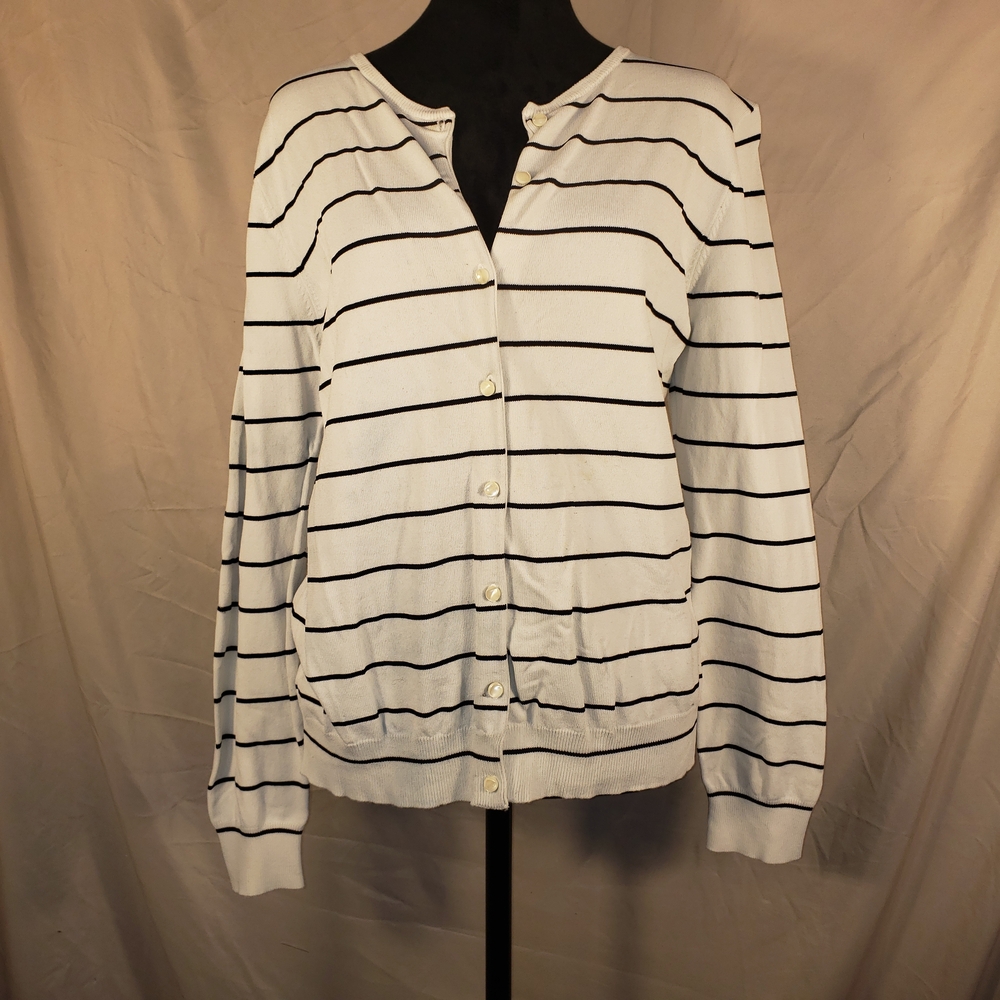 C'est City Striped White and Black Women's Cardigan - L